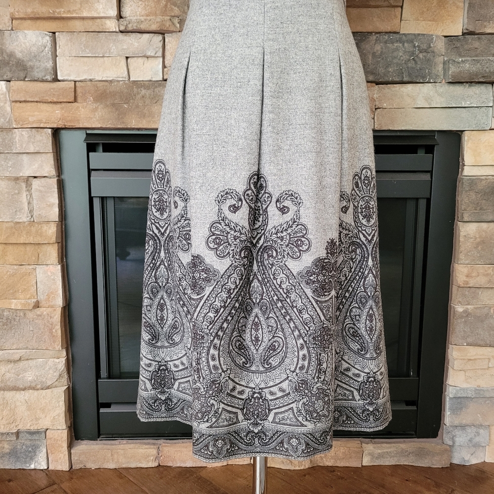 Talbots Gray Scroll Print Stretch Wool Dress 8 - image 8